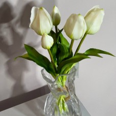 Тюльпан, букет штучний, латекс білий 30 см. ( 3 квітки, 2 бутони, 5 см.)