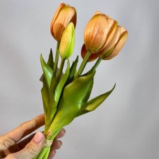 Тюльпан, букет штучний, латекс персиковий 25 см. ( 3 квітки, 2 бутони, 5 см.)