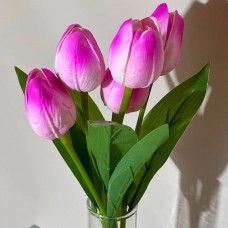 Тюльпан, букет штучний, латекс яскраво-рожевий 30 см. ( 5 квіткок - 4,5 см.)