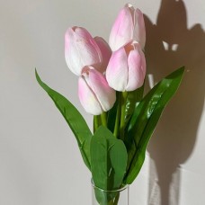 Тюльпан, букет штучний, латекс біло-рожевий 30 см. ( 5 квіткок - 4,5 см.)