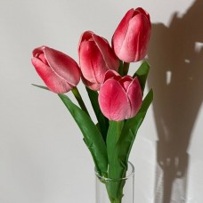 Тюльпан, букет штучний, латекс червоний 30 см. ( 5 квіткок - 4,5 см.)