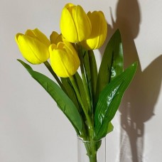 Тюльпан, букет штучний, латекс жовтий 30 см. ( 5 квіткок - 4,5 см.)