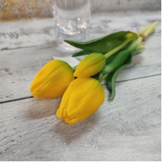 Тюльпан, букет штучний, латекс жовтий 27 см. ( 2 квітки, 1 бутон, 5 см.)