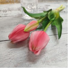 Тюльпан, букет штучний, латекс темно-рожевий 27 см. ( 2 квітки, 1 бутон, 5 см.)