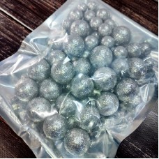 Кульки пінопластові в глітері срібні 1,5 см. 2 см. та 3 см. 45+ шт.