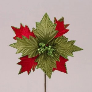 Квітка новорічна Пуансетія зелено-червона 27 см.