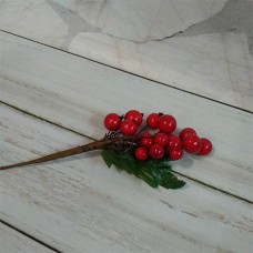 Гілка з червоними ягодами і листочком 20 см довжина